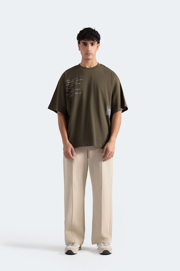 SLOGAN PRINT T-SHIRT WITH LABEL PATCH